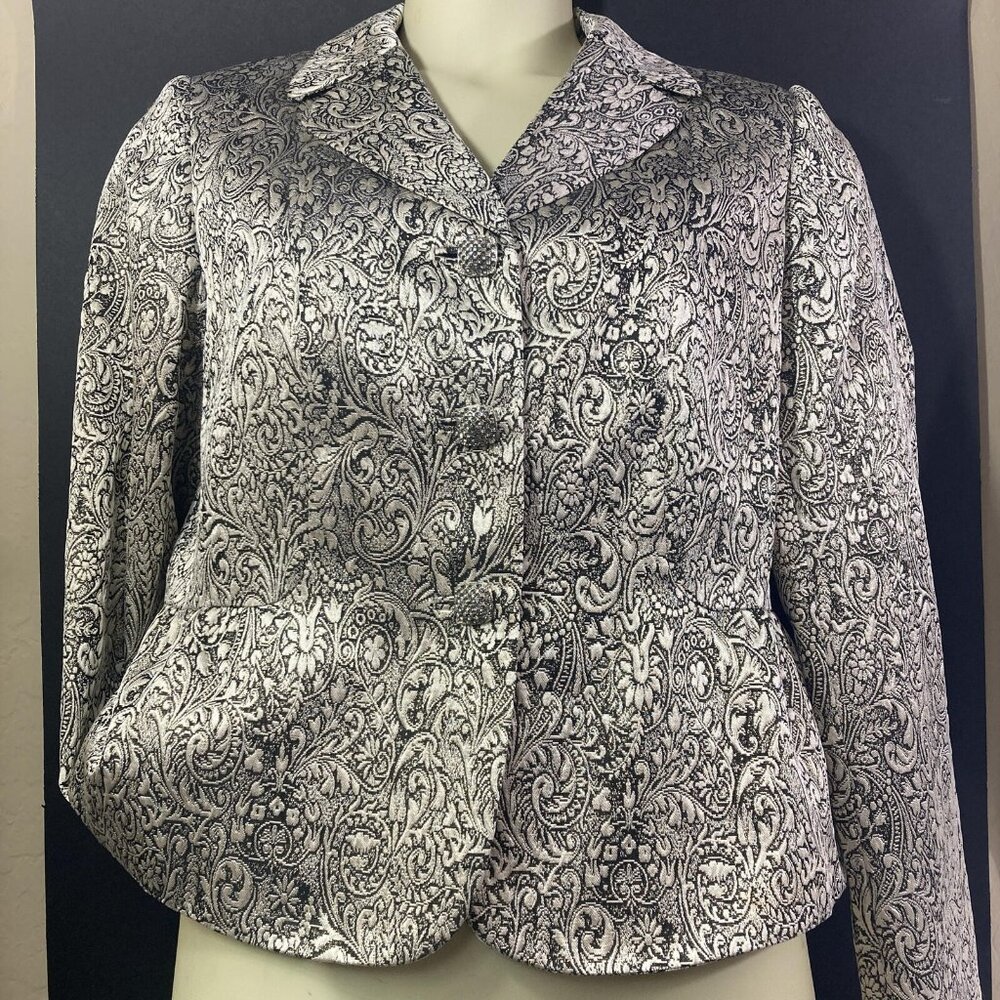 JM Studio Suit Jacket Sz 14 Gold/Black Floral/Paisley Print Lined Pads 766A341J